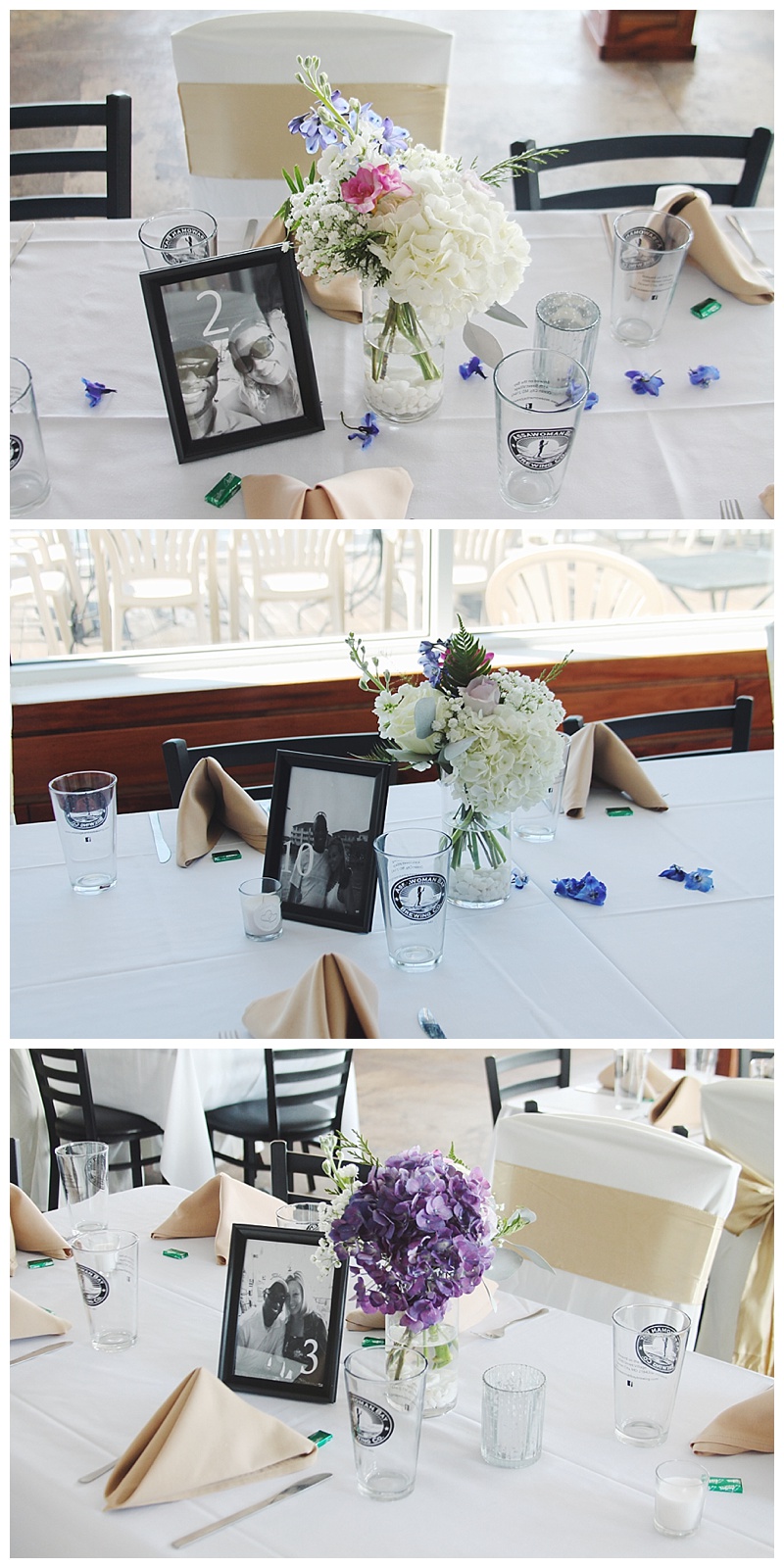 little miss lovely floral design // shallow waters ocean city md wedding reception // blue and purple wedding centerpieces
