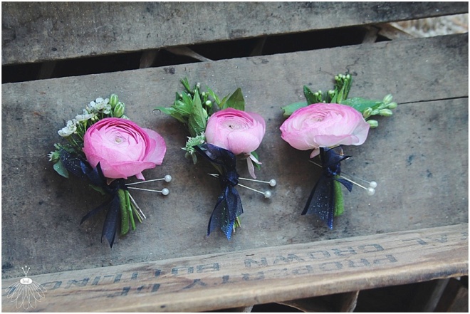 little miss lovely floral design // pink ranunculus boutonniere // pink navy and white wedding flowers