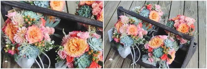 little miss lovely floral design // chincoteague va wedding florist // peach coral succulent bouquets