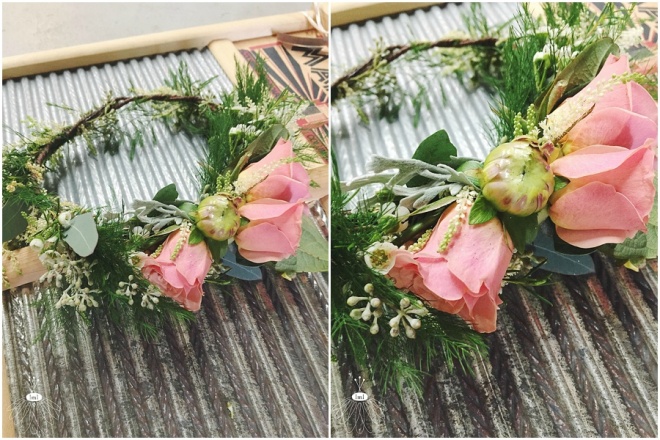 little miss lovely floral design // coral wax flower and rose flower crown // flower girl halo