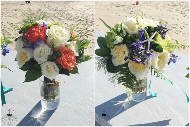 little miss lovely floral design // ocean city maryland wedding florist // orange green blue white bouquet